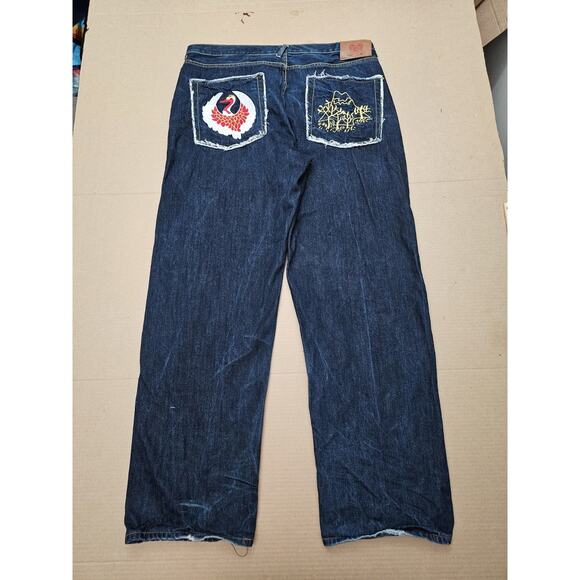 RMC Red Monkey Men's Denim Jeans Pants Crane Japanese Embroidered Blue Size 42 - Picture 1 of 16